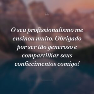 O seu profissionalismo me ensinou muito. Obrigado por ser tão generoso e compartilhar seus conhecimentos comigo!