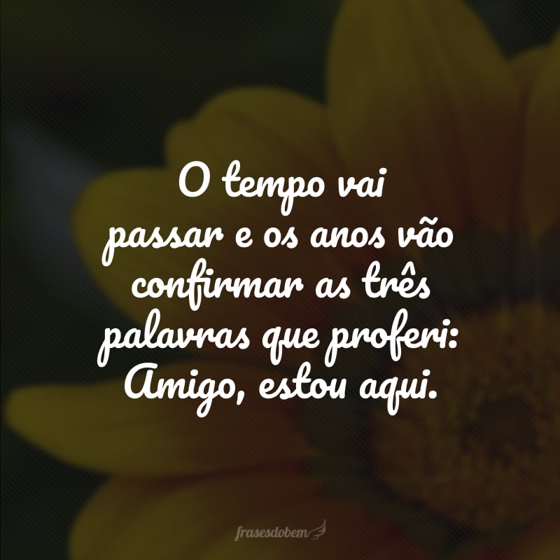 O tempo vai passar e os anos vão confirmar as três palavras que proferi: Amigo, estou aqui. 