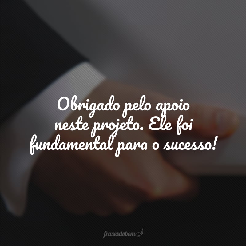 Obrigado pelo apoio neste projeto. Ele foi fundamental para o sucesso!