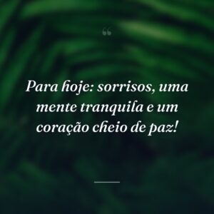 Para hoje: sorrisos, uma mente tranquila e um coração cheio de paz!