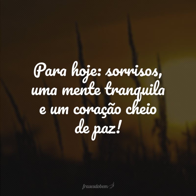 Para hoje: sorrisos, uma mente tranquila e um coração cheio de paz!