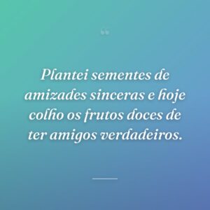 Plantei sementes de amizades sinceras e hoje colho os frutos doces de ter amigos verdadeiros.