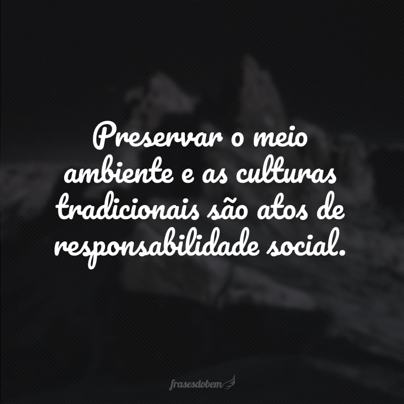 Preservar o meio ambiente e as culturas tradicionais são atos de responsabilidade social.