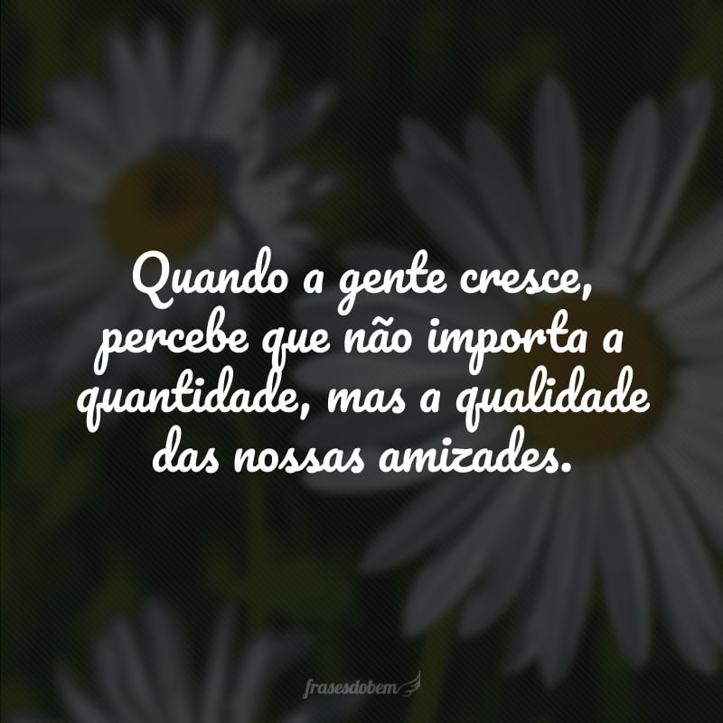 Quando a gente cresce, percebe que não importa a quantidade, mas a qualidade das nossas amizades.