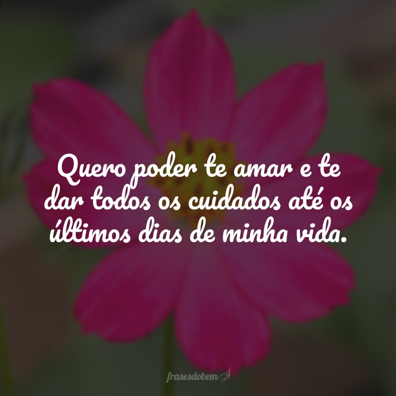 Quero poder te amar e te dar todos os cuidados até os últimos dias de minha vida. 