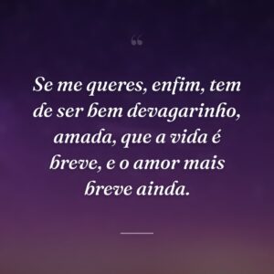 Se me queres, enfim, tem de ser bem devagarinho, amada, que a vida é breve, e o amor mais breve ainda.