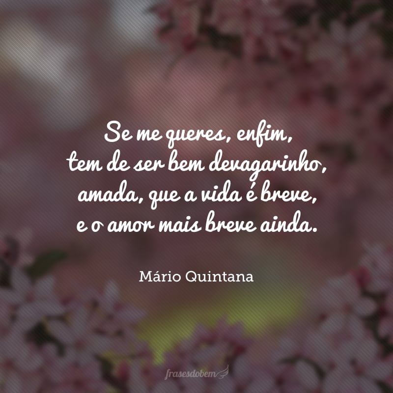 Se me queres, enfim, tem de ser bem devagarinho, amada, que a vida é breve, e o amor mais breve ainda.