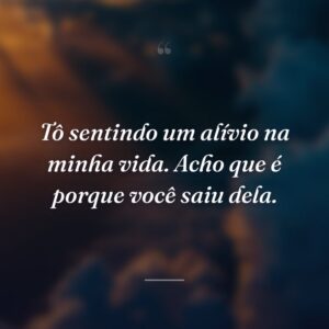 Tô sentindo um alívio na minha vida. Acho que é porque você saiu dela.