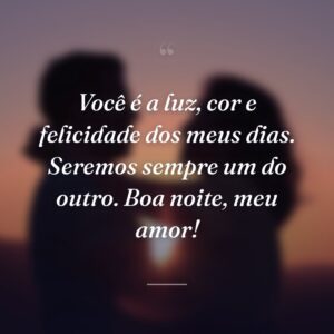 Você é a luz, cor e felicidade dos meus dias. Seremos sempre um do outro. Boa noite, meu amor!