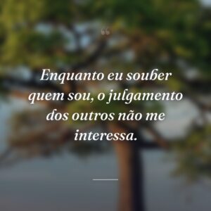 Enquanto eu souber quem sou, o julgamento dos outros não me interessa.