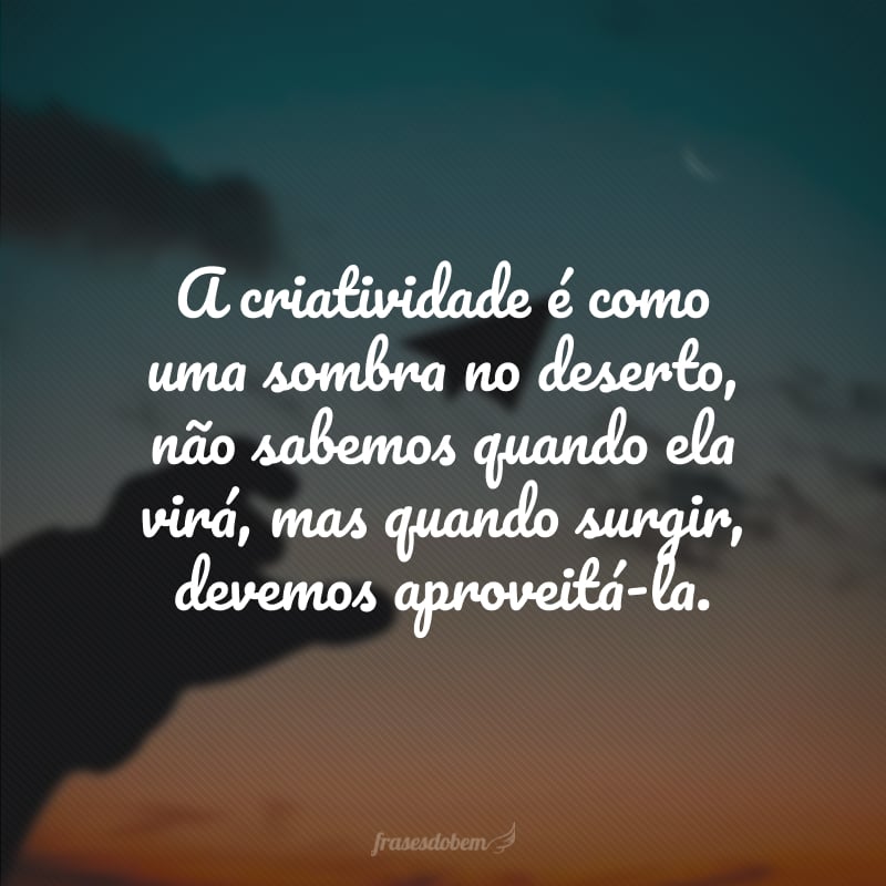 A criatividade é como uma sombra no deserto, não sabemos quando ela virá, mas quando surgir, devemos aproveitá-la.