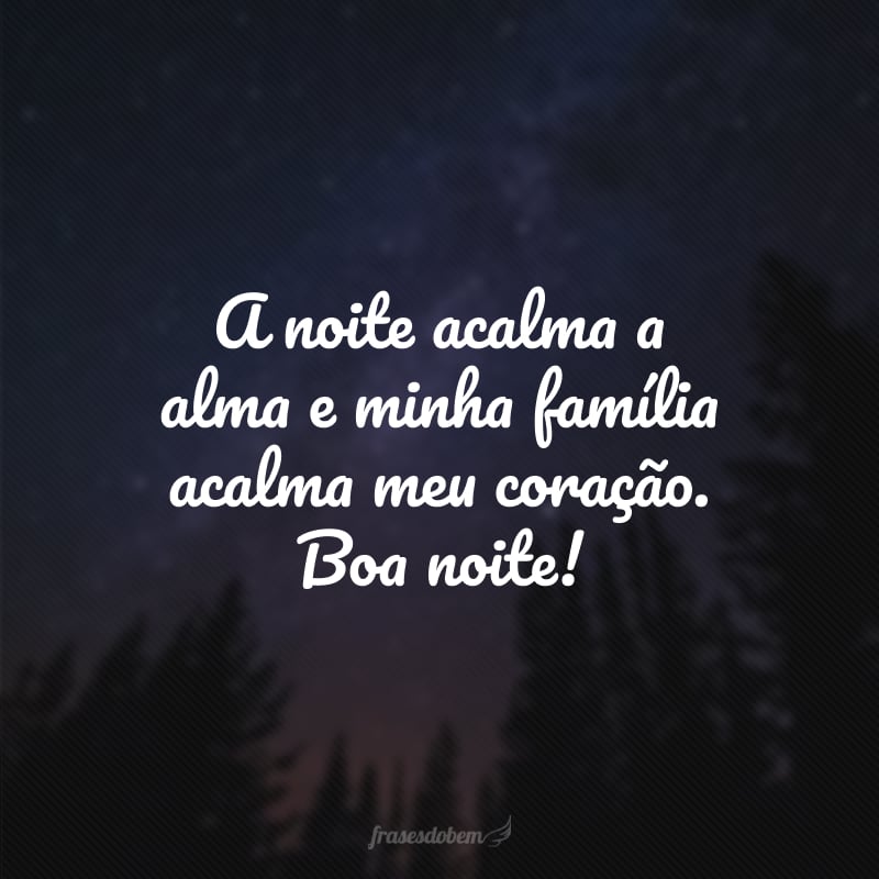 A noite acalma a alma e minha família acalma meu coração. Boa noite!