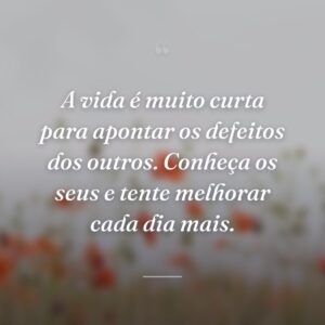 A vida é muito curta para apontar os defeitos dos outros. Conheça os seus e tente melhorar cada dia mais.