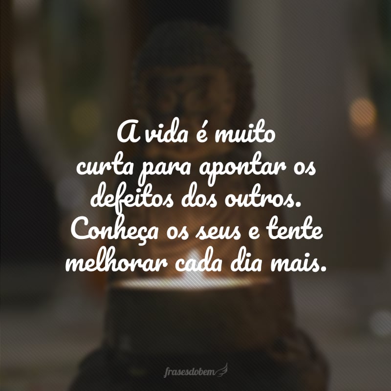 A vida é muito curta para apontar os defeitos dos outros. Conheça os seus e tente melhorar cada dia mais.