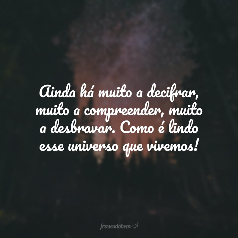 Ainda há muito a decifrar, muito a compreender, muito a desbravar. Como é lindo esse universo que vivemos!