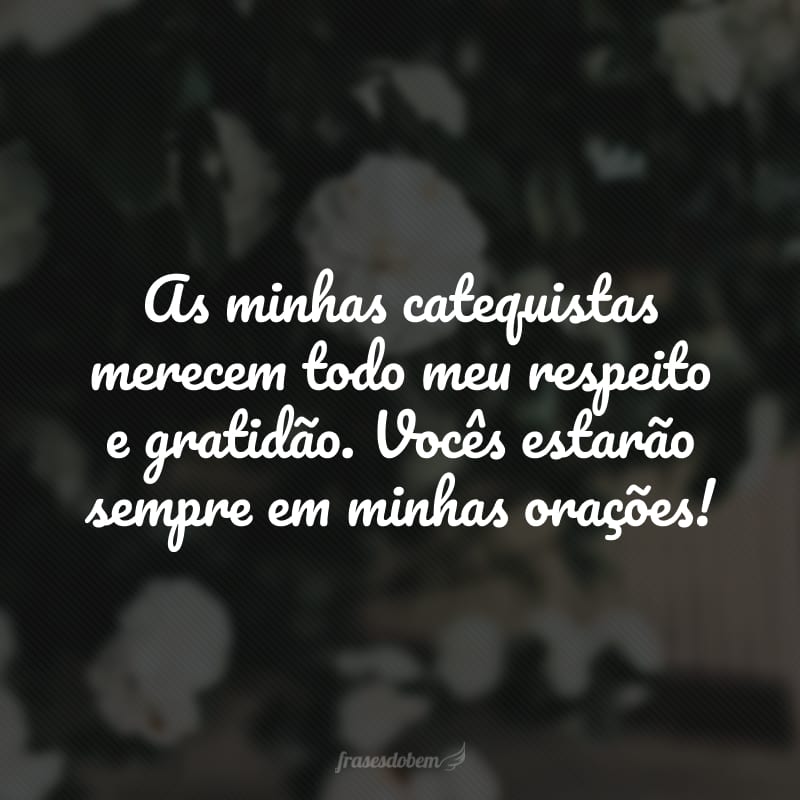 As minhas catequistas merecem todo meu respeito e gratidão. Vocês estarão sempre em minhas orações!