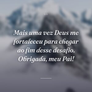 Mais uma vez Deus me fortaleceu para chegar ao fim desse desafio. Obrigada, meu Pai!