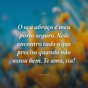 O seu abraço é meu porto seguro. Nele encontro tudo o que preciso quando não estou bem. Te amo, tia!