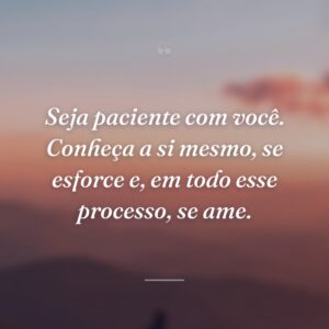 Seja paciente com você. Conheça a si mesmo, se esforce e, em todo esse processo, se ame.