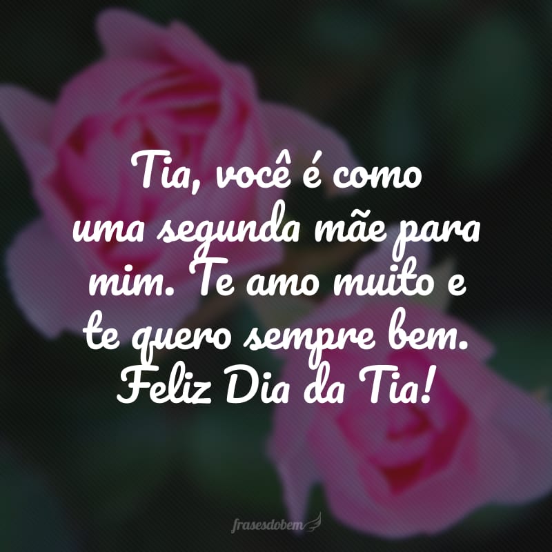 Tia, você é como uma segunda mãe para mim. Te amo muito e te quero sempre bem. Feliz Dia da Tia!