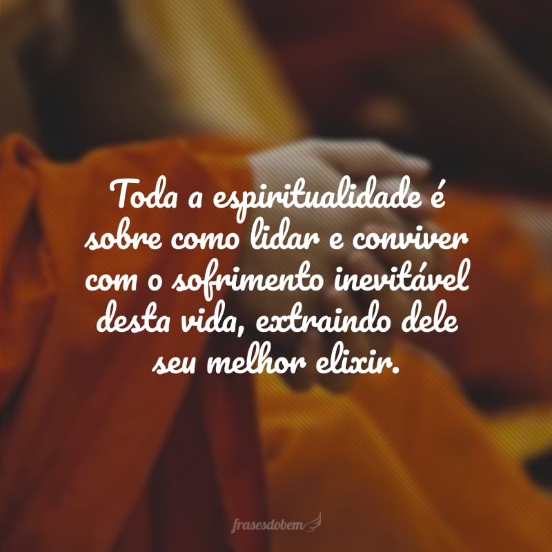 Toda a espiritualidade é sobre como lidar e conviver com o sofrimento inevitável desta vida, extraindo dele seu melhor elixir.