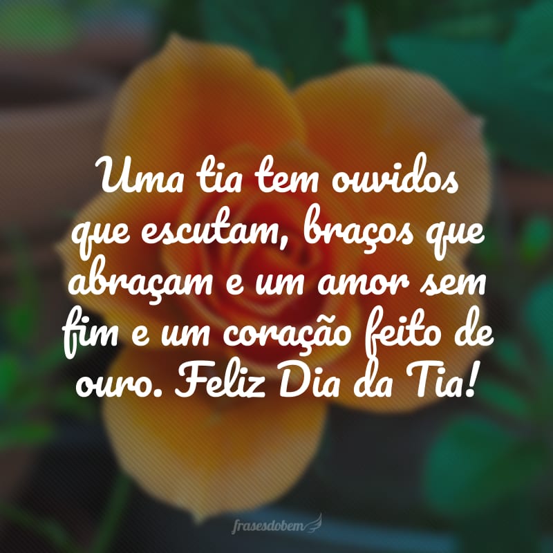 Uma tia tem ouvidos que escutam, braços que abraçam e um amor sem fim e um coração feito de ouro. Feliz Dia da Tia!