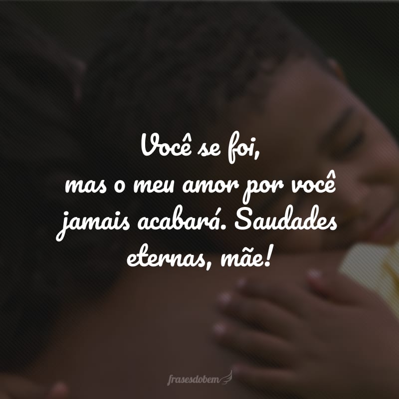 Você se foi, mas o meu amor por você jamais acabará. Saudades eternas, mãe!