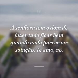 A senhora tem o dom de fazer tudo ficar bem quando nada parece ter solução. Te amo, vó.