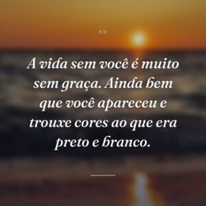 A vida sem você é muito sem graça. Ainda bem que você apareceu e trouxe cores ao que era preto e branco.