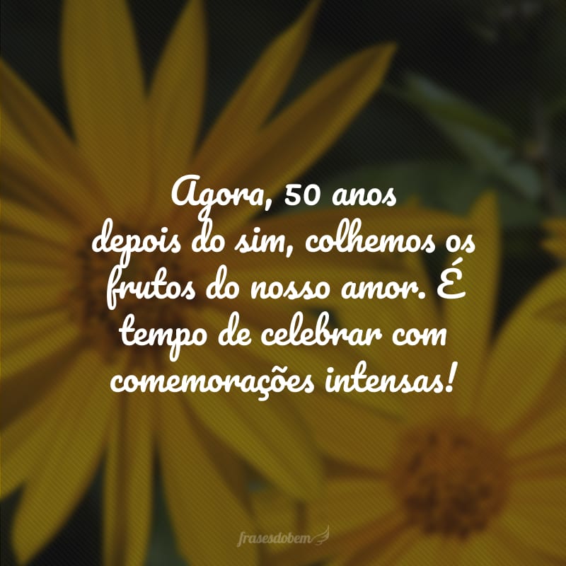 Agora, 50 anos depois do sim, colhemos os frutos do nosso amor. É tempo de celebrar com comemorações intensas!