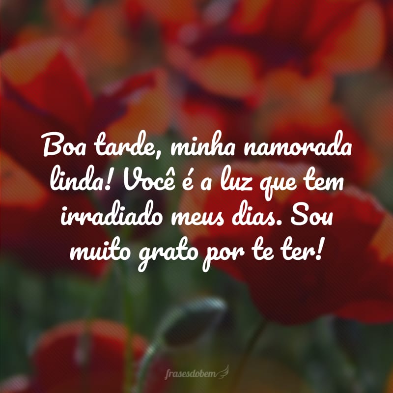 Boa tarde, minha namorada linda! Você é a luz que tem irradiado meus dias. Sou muito grato por te ter!