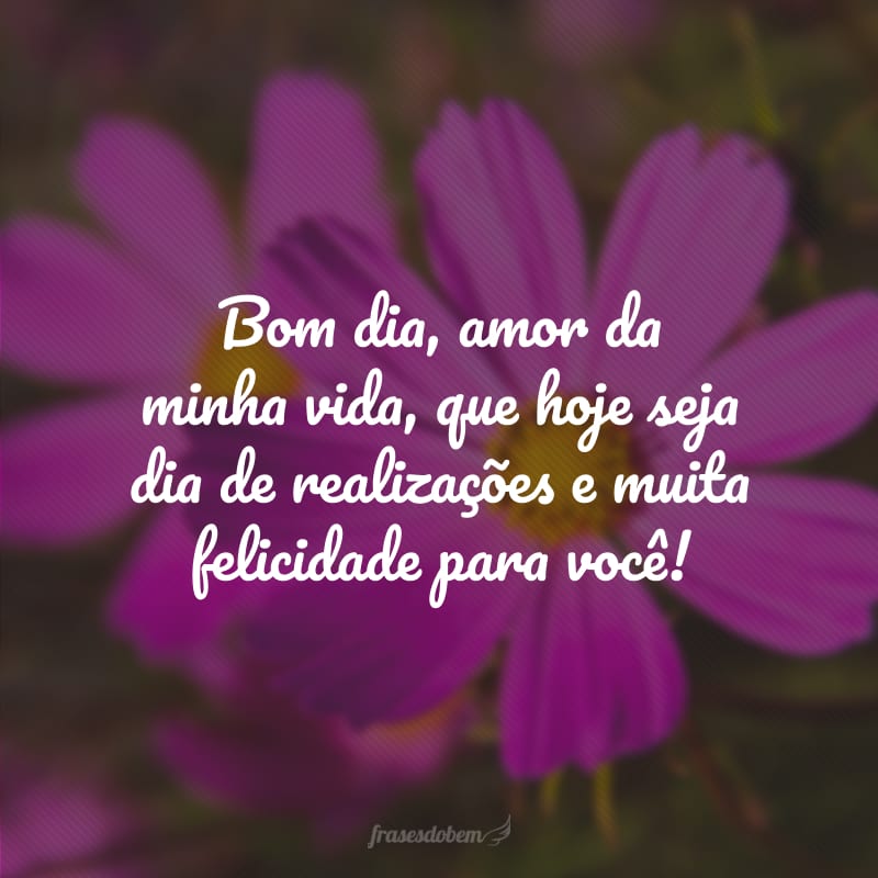 Bom dia, amor da minha vida, que hoje seja dia de realizações e muita felicidade para você!