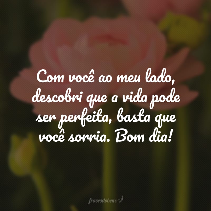 Com você ao meu lado, descobri que a vida pode ser perfeita, basta que você sorria. Bom dia!