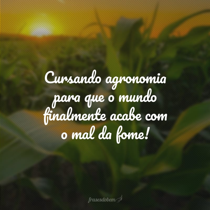 Cursando agronomia para que o mundo finalmente acabe com o mal da fome!