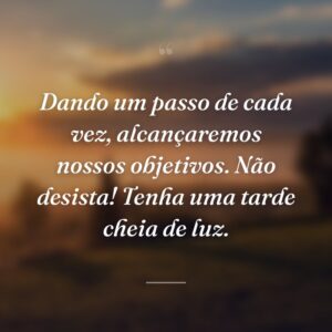 Dando um passo de cada vez, alcançaremos nossos objetivos. Não desista! Tenha uma tarde cheia de luz.