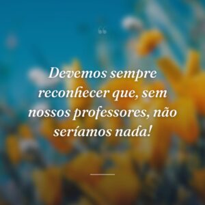Devemos sempre reconhecer que, sem nossos professores, não seríamos nada!