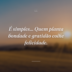 É simples... Quem planta bondade e gratidão colhe felicidade.