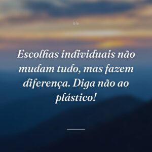 Escolhas individuais não mudam tudo, mas fazem diferença. Diga não ao plástico!