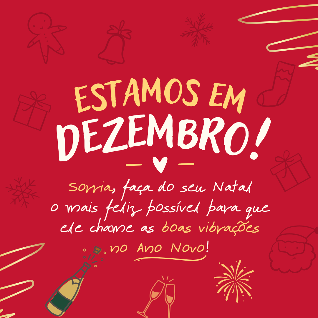 Estamos em dezembro! Sorria, faça do seu Natal o mais feliz possível para que ele chame as boas vibrações no Ano Novo!