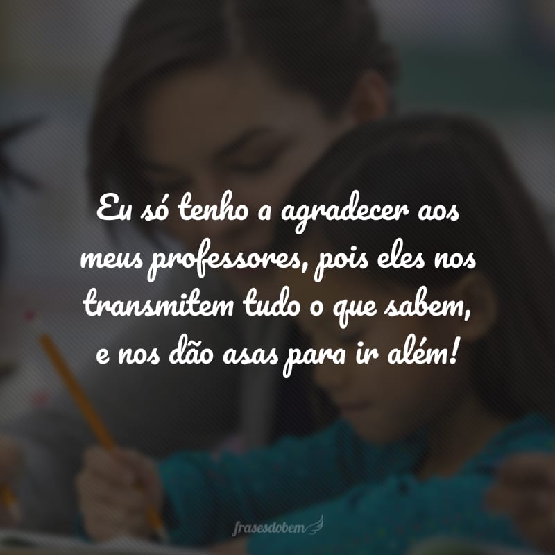 Eu só tenho a agradecer aos meus professores, pois eles nos transmitem tudo o que sabem, e nos dão asas para ir além!