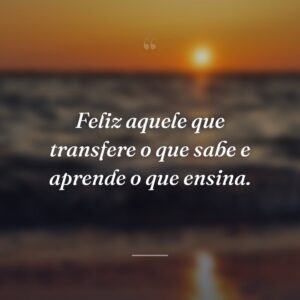 Feliz aquele que transfere o que sabe e aprende o que ensina.