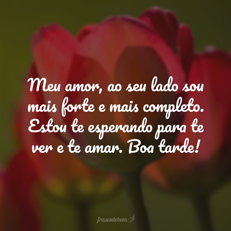 Meu amor, ao seu lado sou mais forte e mais completo. Estou te esperando para te ver e te amar. Boa tarde!