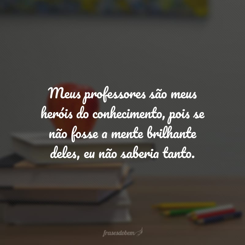 Meus professores são meus heróis do conhecimento, pois se não fosse a mente brilhante deles, eu não saberia tanto.