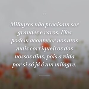 Milagres não precisam ser grandes e raros. Eles podem acontecer nos atos mais corriqueiros dos nossos dias, pois a vida por si só já é um milagre.
