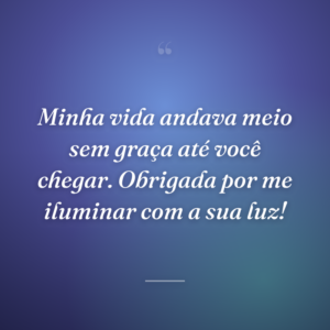 Minha vida andava meio sem graça até você chegar. Obrigada por me iluminar com a sua luz!