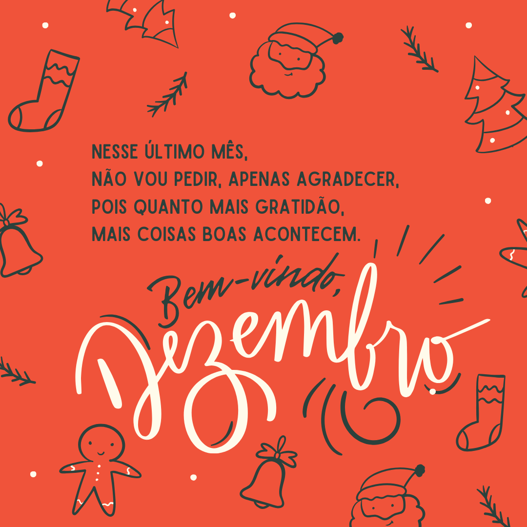 Nesse último mês, não vou pedir, apenas agradecer, pois quanto mais gratidão, mais coisas boas acontecem. Bem-vindo, dezembro!