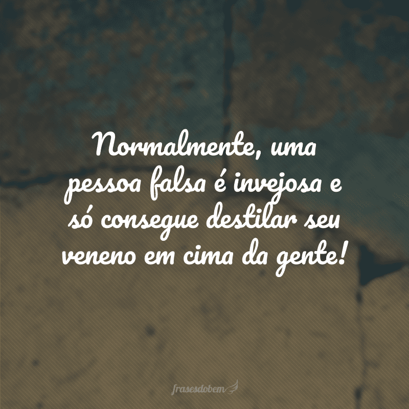 Normalmente, uma pessoa falsa é invejosa e só consegue destilar seu veneno em cima da gente!