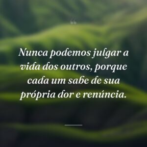Nunca podemos julgar a vida dos outros, porque cada um sabe de sua própria dor e renúncia.