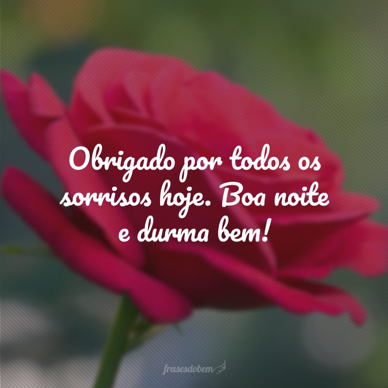 Obrigado por todos os sorrisos hoje. Boa noite e durma bem!