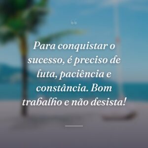 Para conquistar o sucesso, é preciso de luta, paciência e constância. Bom trabalho e não desista!
